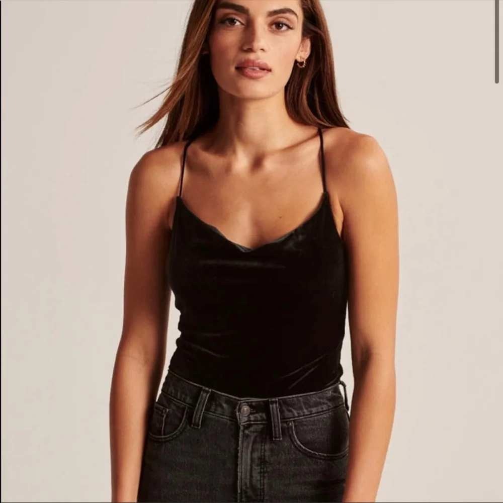 Abercrombie & Fitch Black Cowl neck Velvet Strappy Bodysuit tank Thong Small